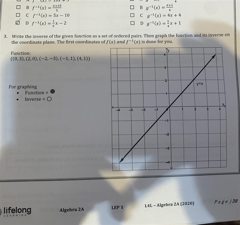 Need number 3 please!! Which is the inverse and the function-example-1