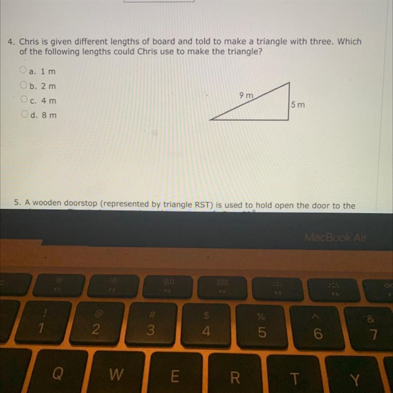 4. Chris is given different lengths of board and told to make a triangle with three-example-1