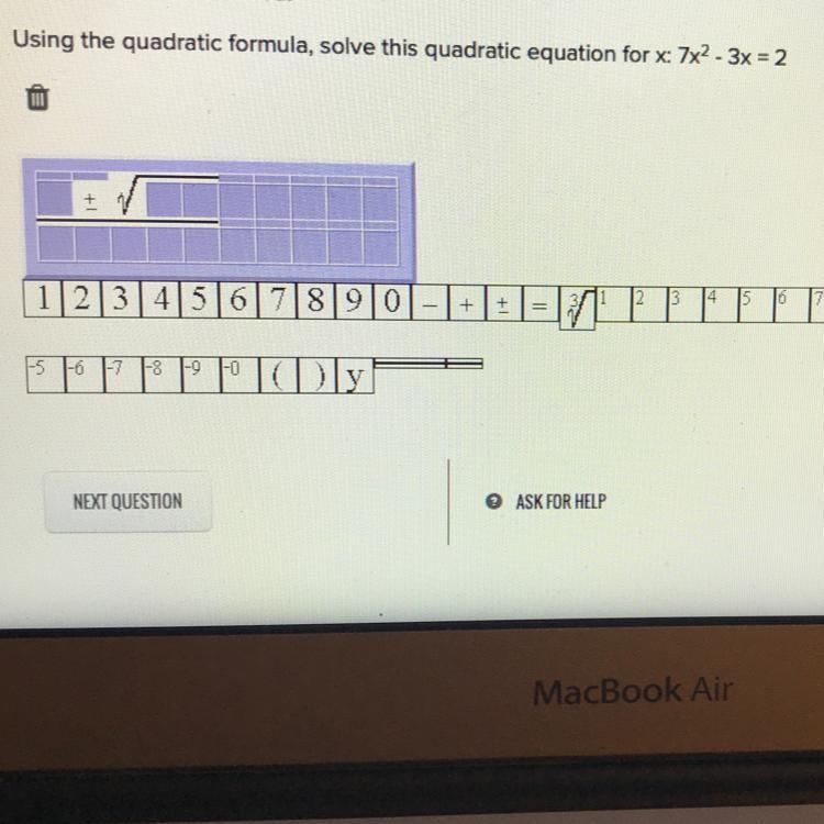 X: 7x2-3x=2 ALGEBRA TWO-example-1