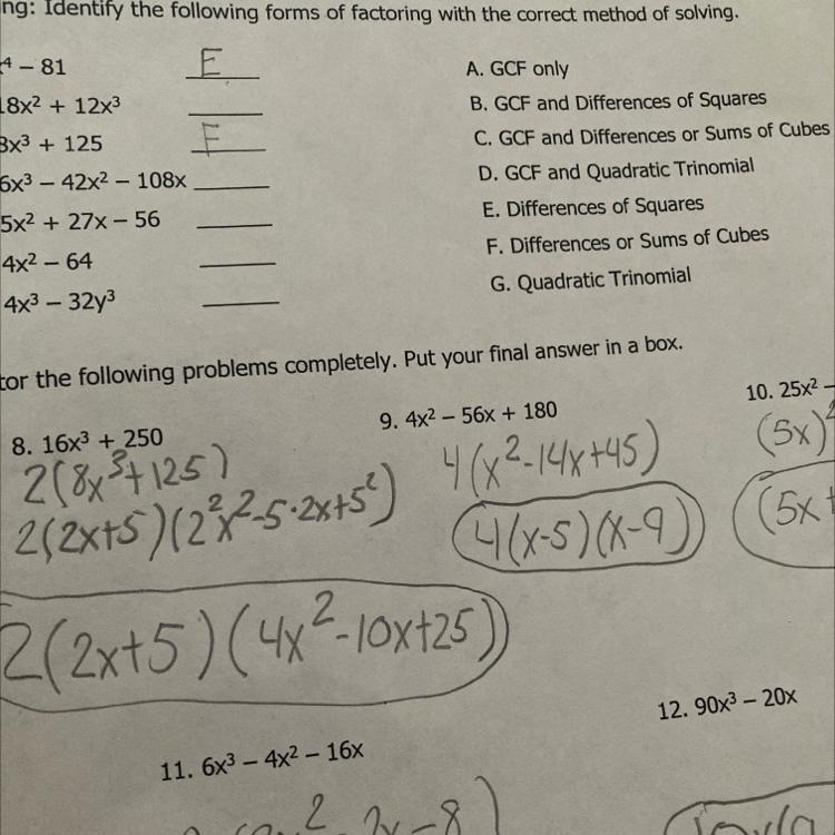 Identify the following forms of factoring with the correct method of solving-example-1