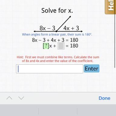 Solve for x. 3x-3/4x+3 - When angles form a linear pair, their sum is 180°. 8x 3 + 4x-example-1