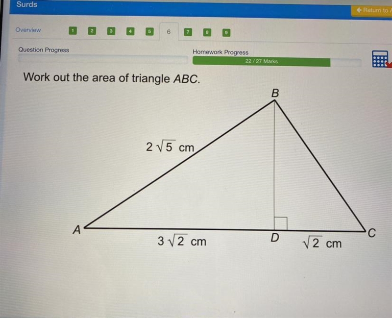 Work out the area of triangle ABC.-example-1