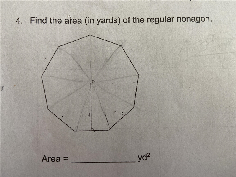 Find the area (in yards) of the regular nonagon-example-1