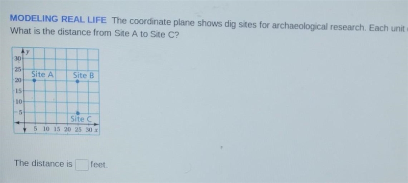 MODELING REAL LIFE The coordinate plane shows dig sites for archaeological research-example-1