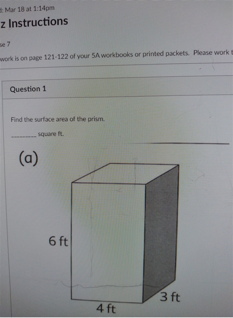 Find the surface area of the prism 6ft 4ft 3ft-example-1