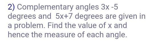 Find the value of x and hence the measure of each angle-example-1