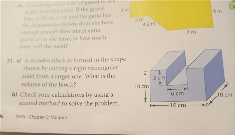 21. a) A wooden block is formed in the shape shown by cutting a right rectangular-example-1