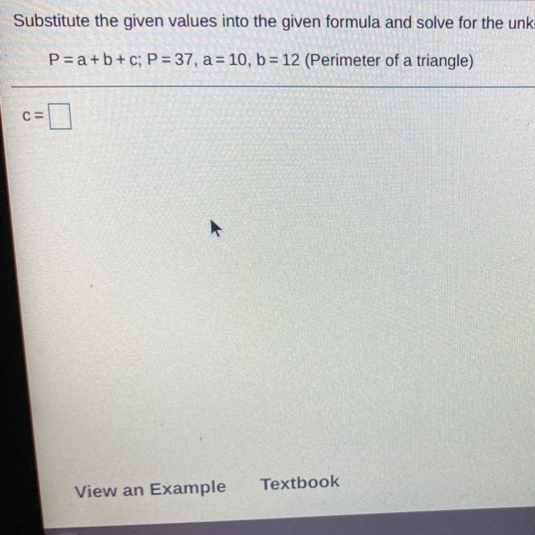 Substitute the given values into the given formula and alone the unknown variable-example-1