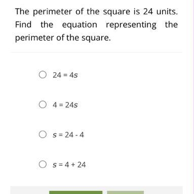 The perimeter of the square is 24 units. Find the equation representing the perimeter-example-1