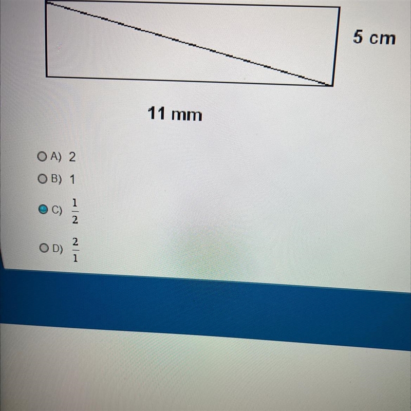 What is the ratio of the area of the triangle of the area of the rectangle A) 2 B-example-1