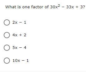 What is one factor of 30x2 − 33x + 3?-example-1