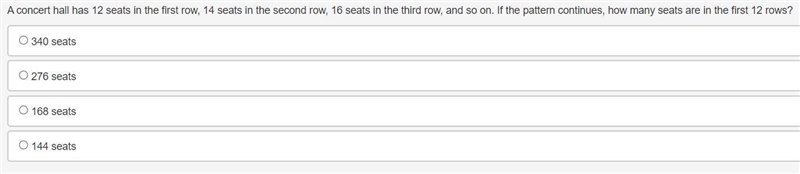 A concert hall has 12 seats in the first row, 14 seats in the second row, 16 seats-example-1