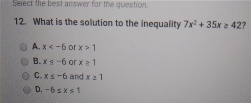 What is the solution to the inequality 7x^2 + 35x > 42?-example-1