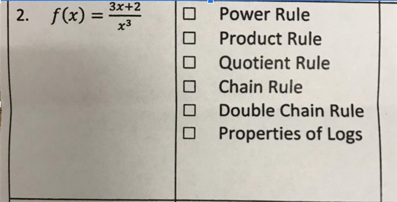 Please help!!! Identify the methods of differentiation, and then find the derivative-example-1