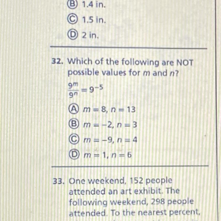 Which of the following are NOT possible values for m and n ?-example-1