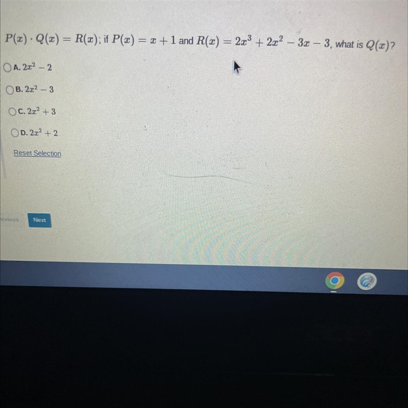 P(z)-Q(z) = R(z); P(z) = z+1 and R(z) = 2z³ + 2z²-3z-3, what is Q(z)?-example-1