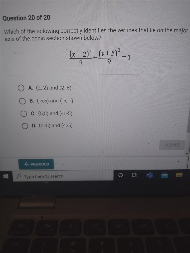 Which conic section does the equation below describe? (x - 9) + (+2) . v = 1 4 25 O-example-1