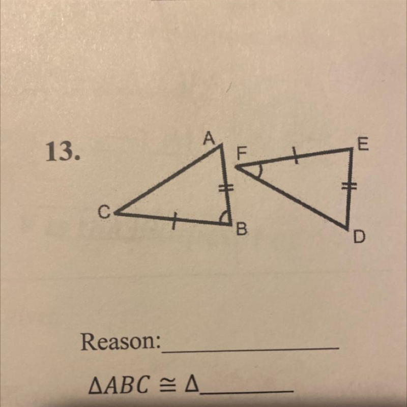 Are the triangles below congruent? If so, write a congruence statement and say why-example-1