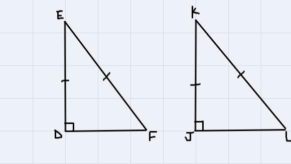 Given DEF and AJKL and the information in the table. What statement completes thetable-example-1