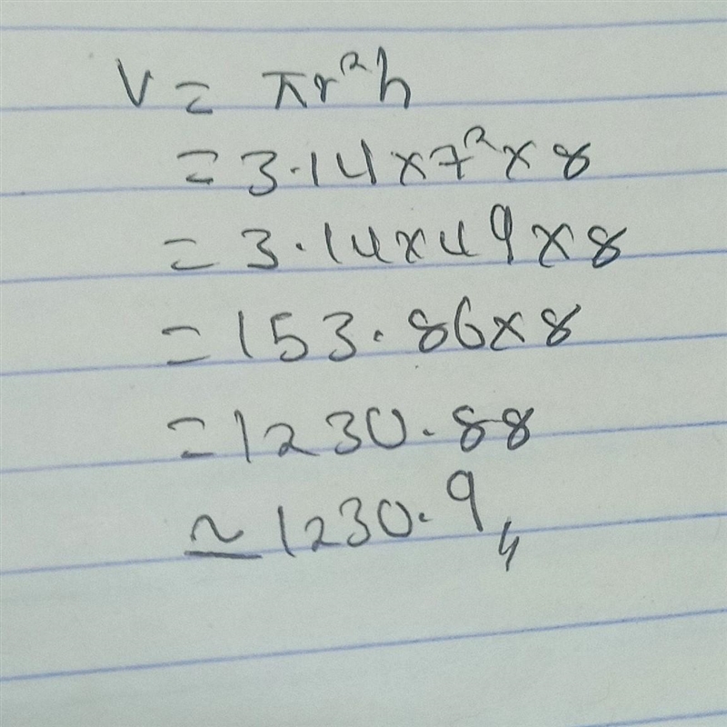 Find the volume of the cylinder. Round your answer to the nearest tenth if necessary-example-1