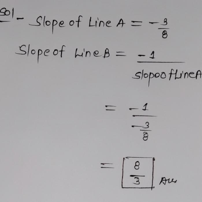 Line A is perpendicular to Line B. - If the slope of Line A is - what is the slope-example-1