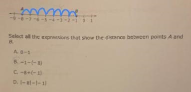 Select all the expressions that show the distance between points A and B. PICTURE-example-1