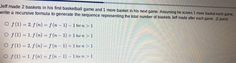 Jeff made 2 baskets in his first basketball game and 1 more basket in his next game-example-1