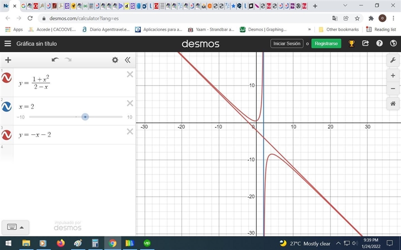 n(x) =1+x^2 and m(x) =2-x Given:minimum x and Maximum x: -9.4 and 9.4minimum y and-example-1