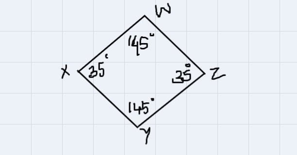 Answer the following. WXYZ is a rhombus, and angle WXY is 35º. Calculate the three-example-1