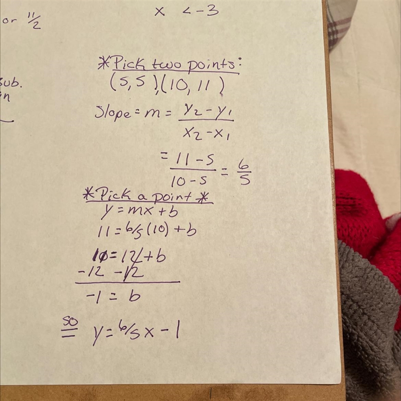 Write the equation of the line in fully simplified slope-intercept form.-example-1