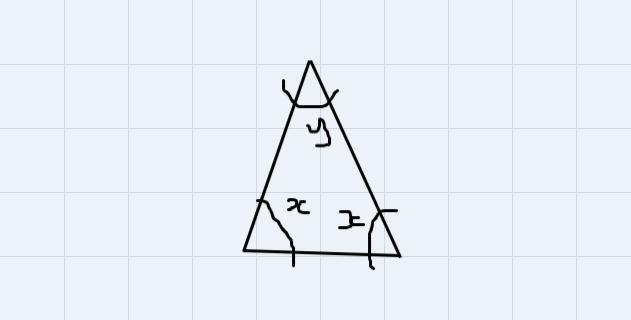 An isosceles triangle has two equal angles. Find the measure of the third angle of-example-1