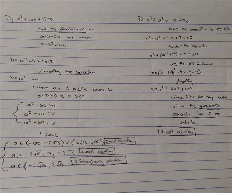 Find all values of a for which the equation has two whole solutions. 1) x^2+ax+15=0 2)x-example-1