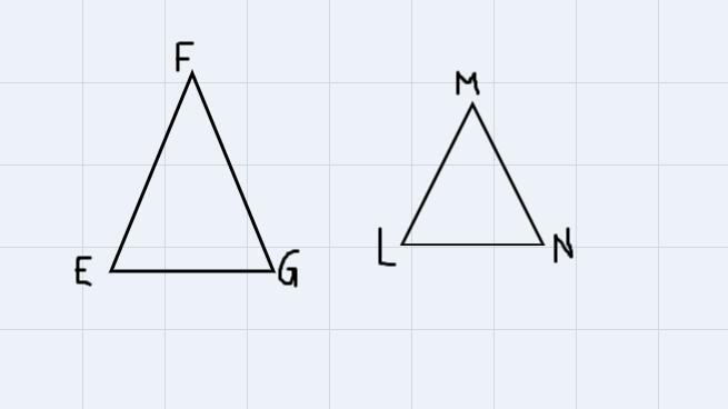 If ΔEFG ~ ΔLMN with a ratio of 2:1, which of the following is true?Group of answer-example-1