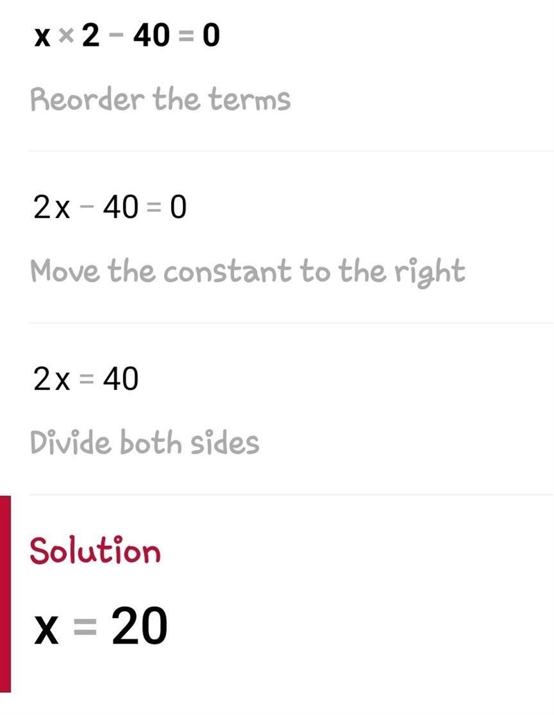 What is the first step in solving the quadratic equation x2 – 40 = 0?-example-1