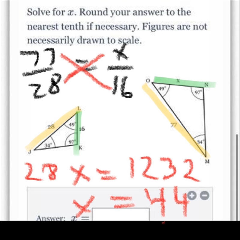 Solve for x. Round your answer to the nearest tenth if necessary. Figures are not-example-1