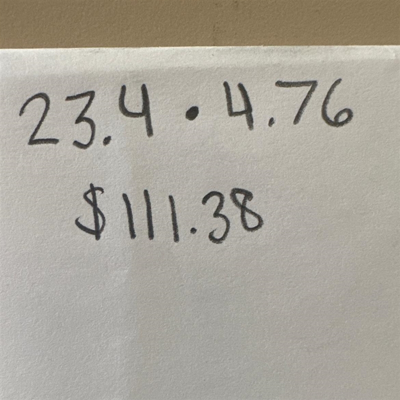 Amber sold 23.4 pounds of chocolate. She sells the chocolate for $4.76 per pound. How-example-1