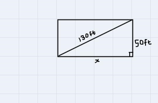 A diagonal sidewalk across a rectangular courtyard is 130 feet. The courtyard is 50 feet-example-1