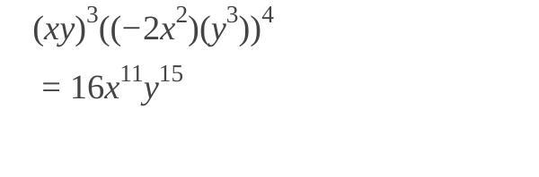 PLEASE HELP QUICK i dont need work to be shown (-xy)^3(-2x^(2)y^(3))^4 PLEASE HELP-example-1