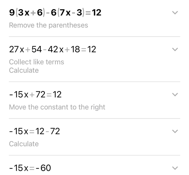 9(3x+6)-6(7x-3)=12 solve and check-example-1