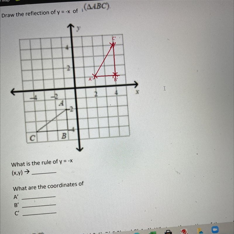 1) Draw the reflection of y = -x of (AABC).+Ila comBWhat is the rule of y = -X(x,y-example-1