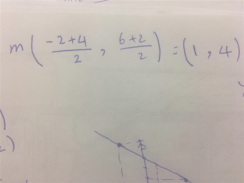 a straight line passes through points A(-2,6) and B(4,2). M is the midpoint of line-example-1