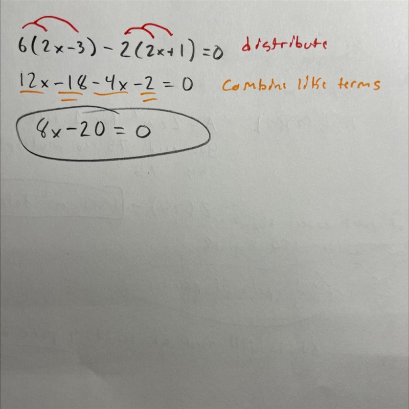 Expand and simplify 6(2x - 3) - 2(2x + 1) Explain-example-1