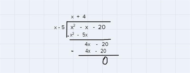 What is the remainder when x2 – x - 20 is divided by x - 5?-example-1