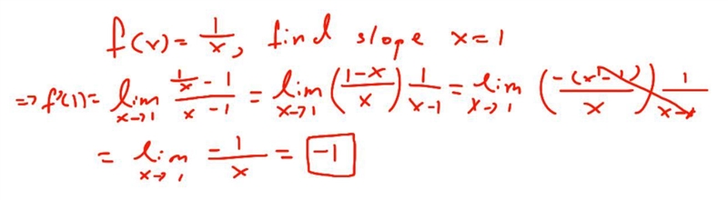 F(x)=1/x at x=1 find slope of tangent-example-1