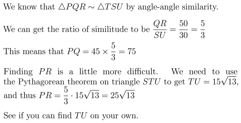 Find the missing lengths. If needed, give the answer in simplest radical form. PQ-example-1