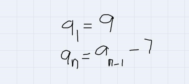 Write the recursive formula for the following sequence:9, 2, -5, -12, -19-example-2