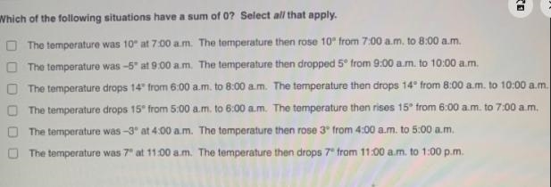 Which of the following situations have a sum of 0? Select all that apply.-example-1