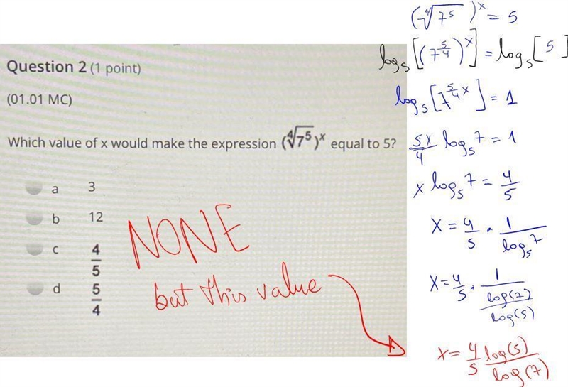 (01.01 MC) Which value of x would make the expression (75)* equal to 5? a b 3 12 C-example-1