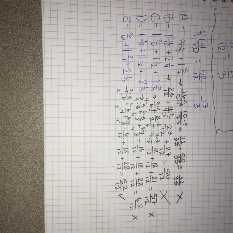 Select each expression that has a sum of 4 4/12 A 3 1/5 + 1 3/7. B 1 11/12 + 2 1/4. C-example-1