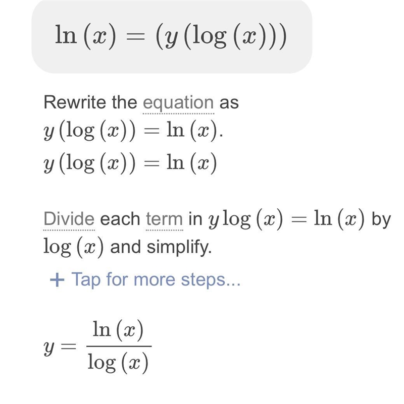 7. Ln(x)=y (log(x)) what is y? show your work.​-example-1